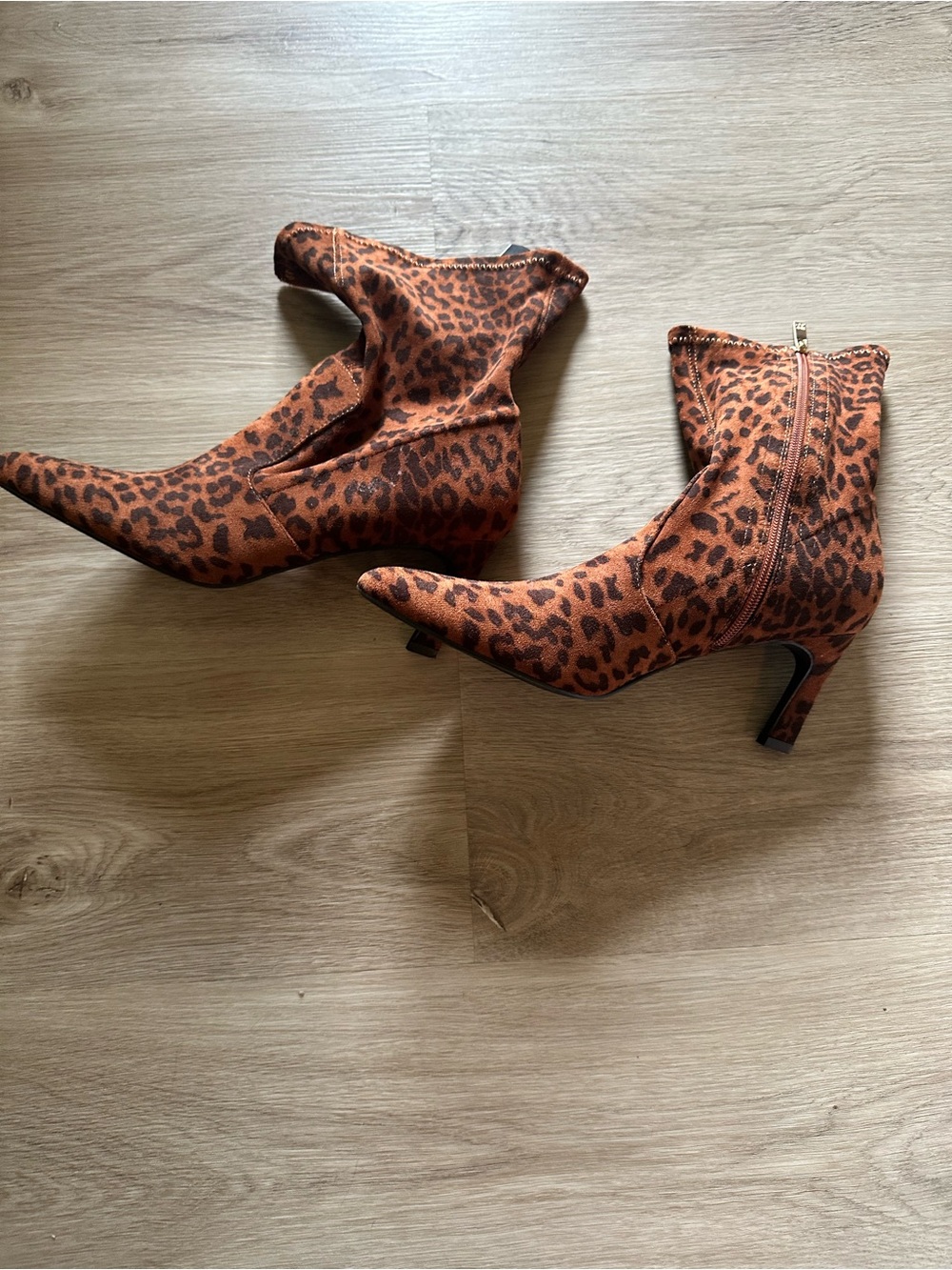 New York & Company Leopard Print Pointed Toe Ankle Boots - Rust/Brown